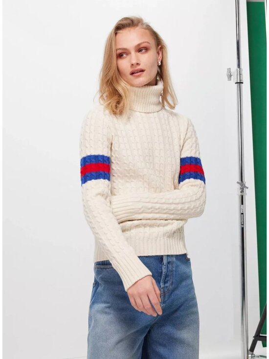 GUCCI SWEATER IVORY WOOL CASHMERE CABLE KNIT TURTLENECK sz M MEDIUM - Picture 2 of 16